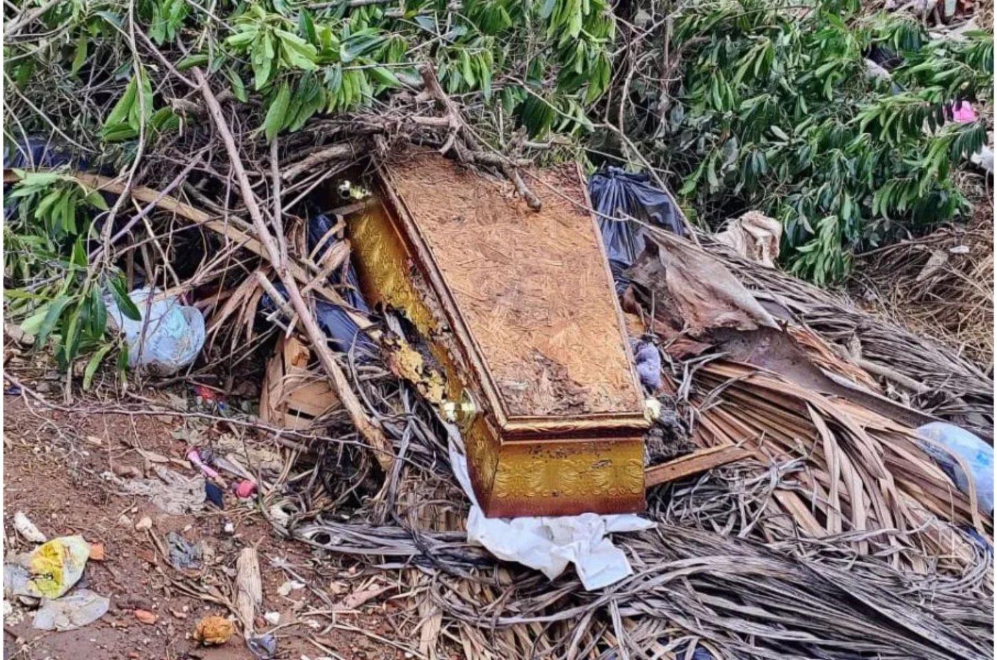 Caixão com ossada é localizado em aterro sanitário no Mato Grosso