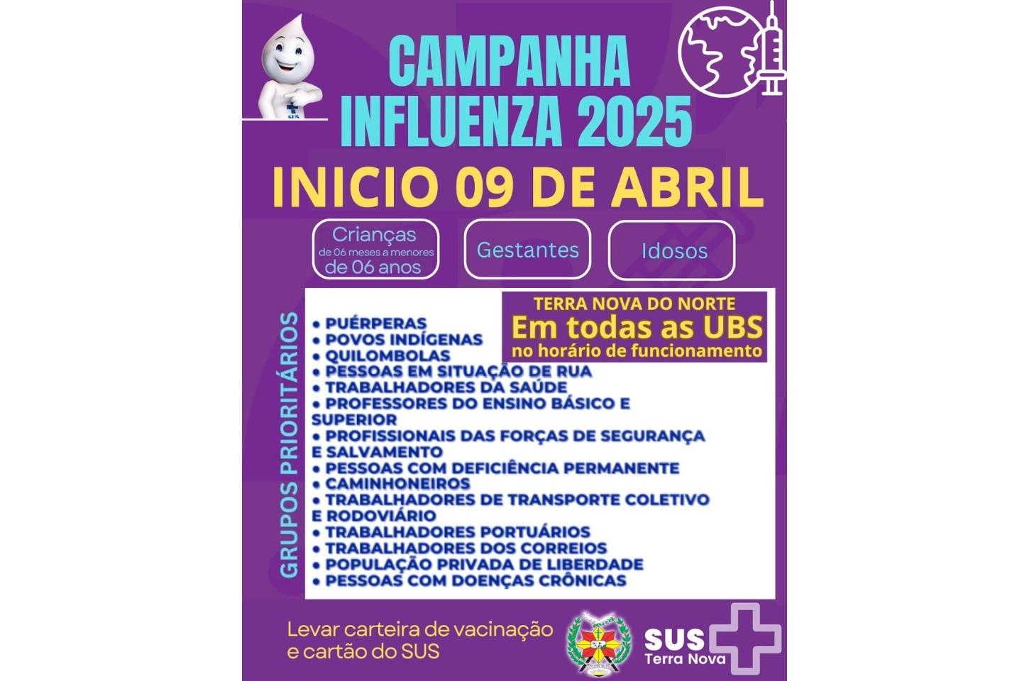 Campanha de Vacinação Contra a Influenza 2025 Começa em 9 de Abril em Terra Nova do Norte