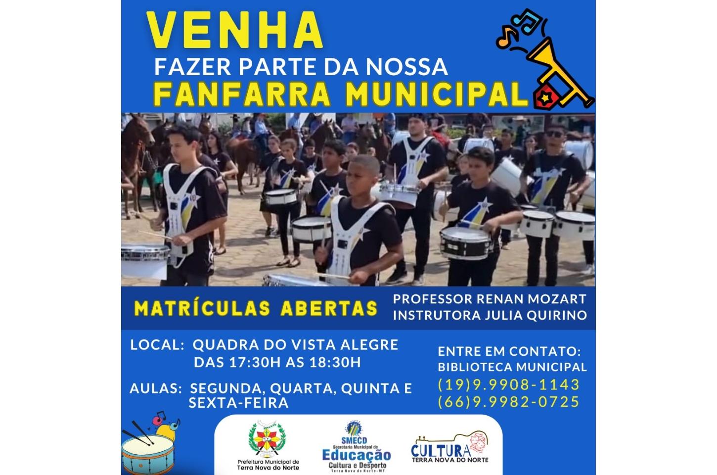 Participe da Fanfarra Municipal de Terra Nova do Norte! Matrículas Abertas