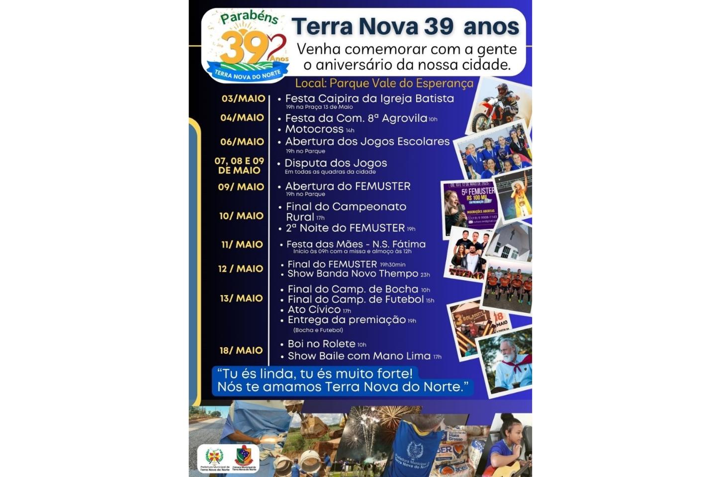 Terra Nova do Norte contará com programação especial para celebrar seus 39 anos