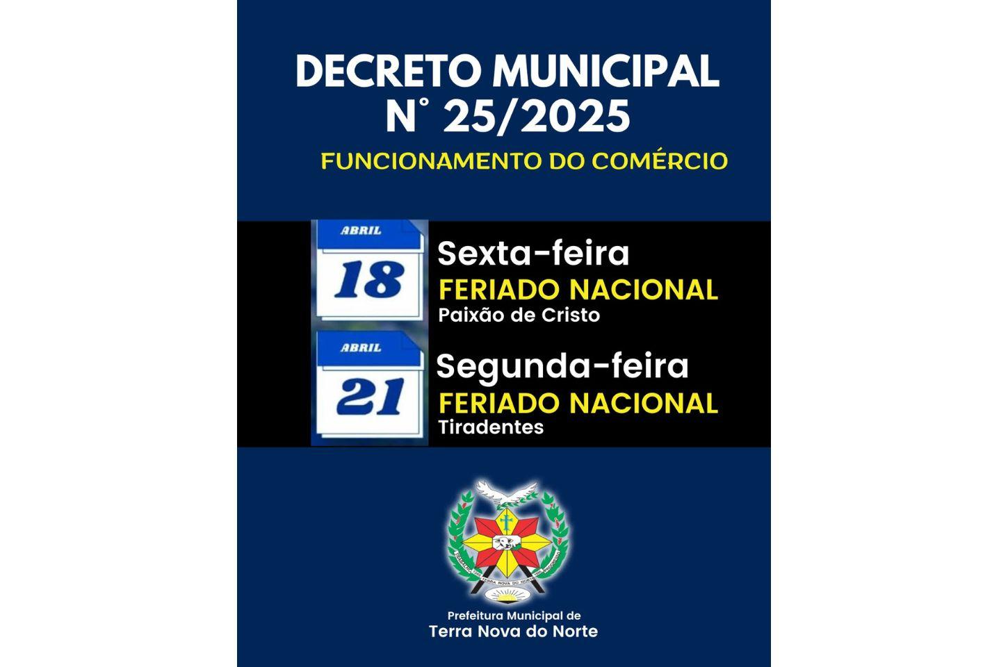 Terra Nova do Norte regulamenta funcionamento do comércio e expediente público nos dias 18 e 21 de Abril