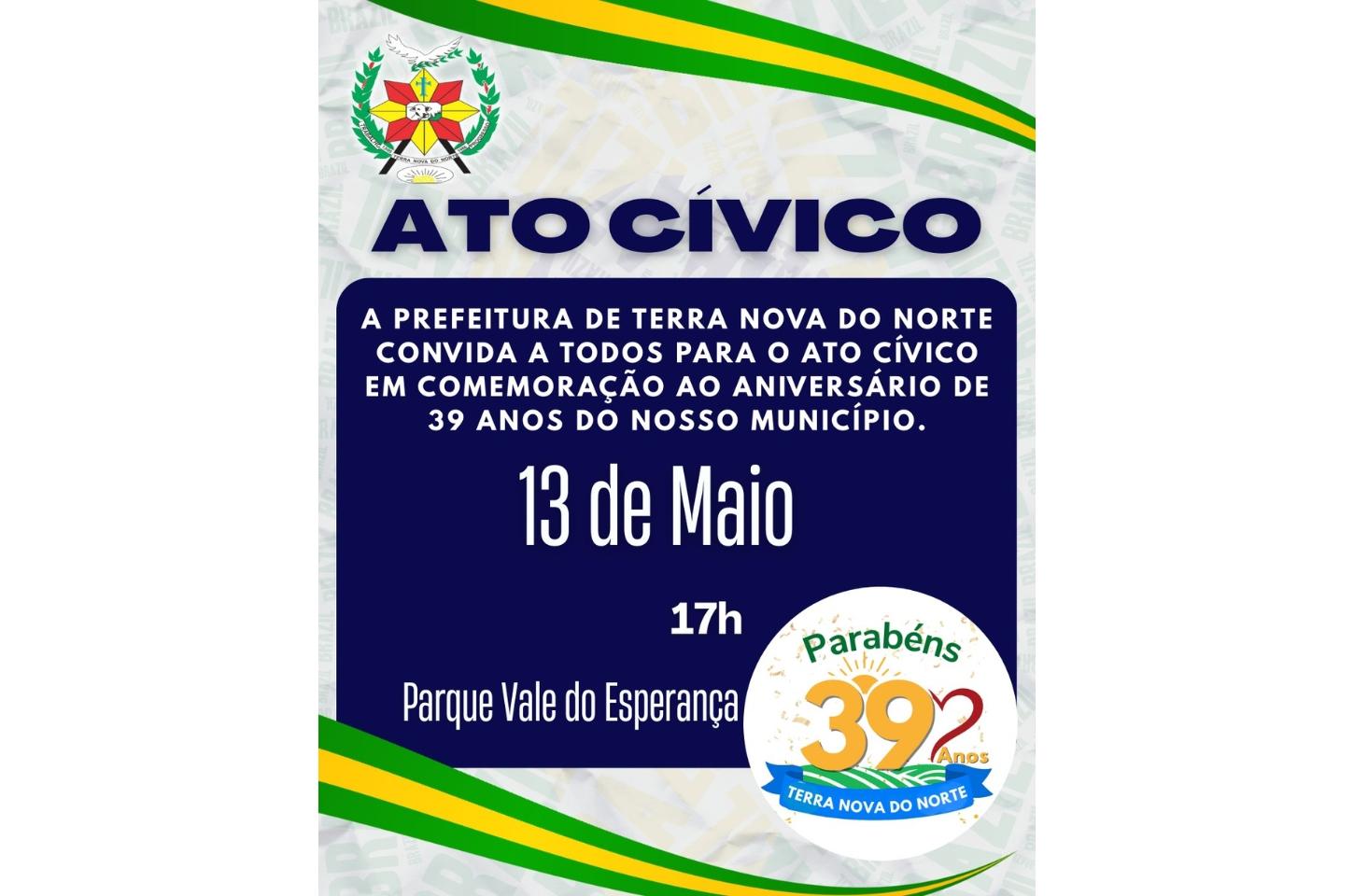 Terra Nova do Norte celebra 39 Anos com Ato Cívico no Parque Vale do Esperança
