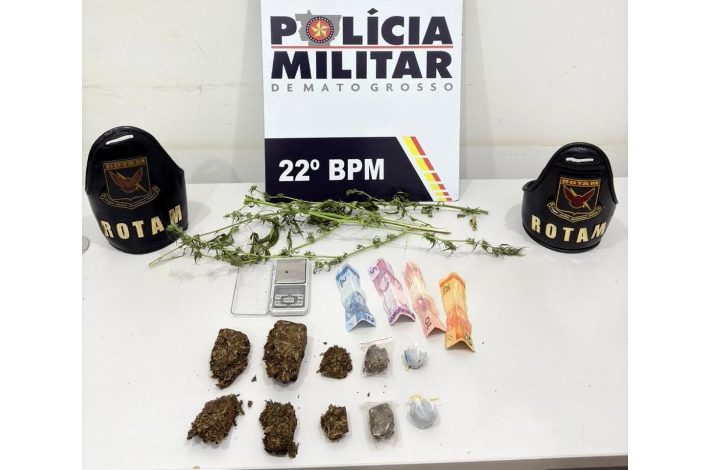 Em Peixoto de Azevedo, rotam prende faccionado com porções de maconha e mudas de cannabis